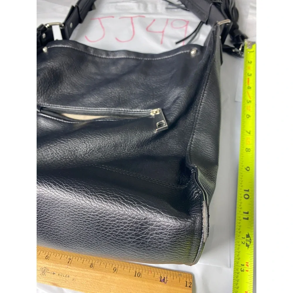 Sondra Roberts Black‎ Leather Hobo Shoulder Bag Tassel Zip Pocket